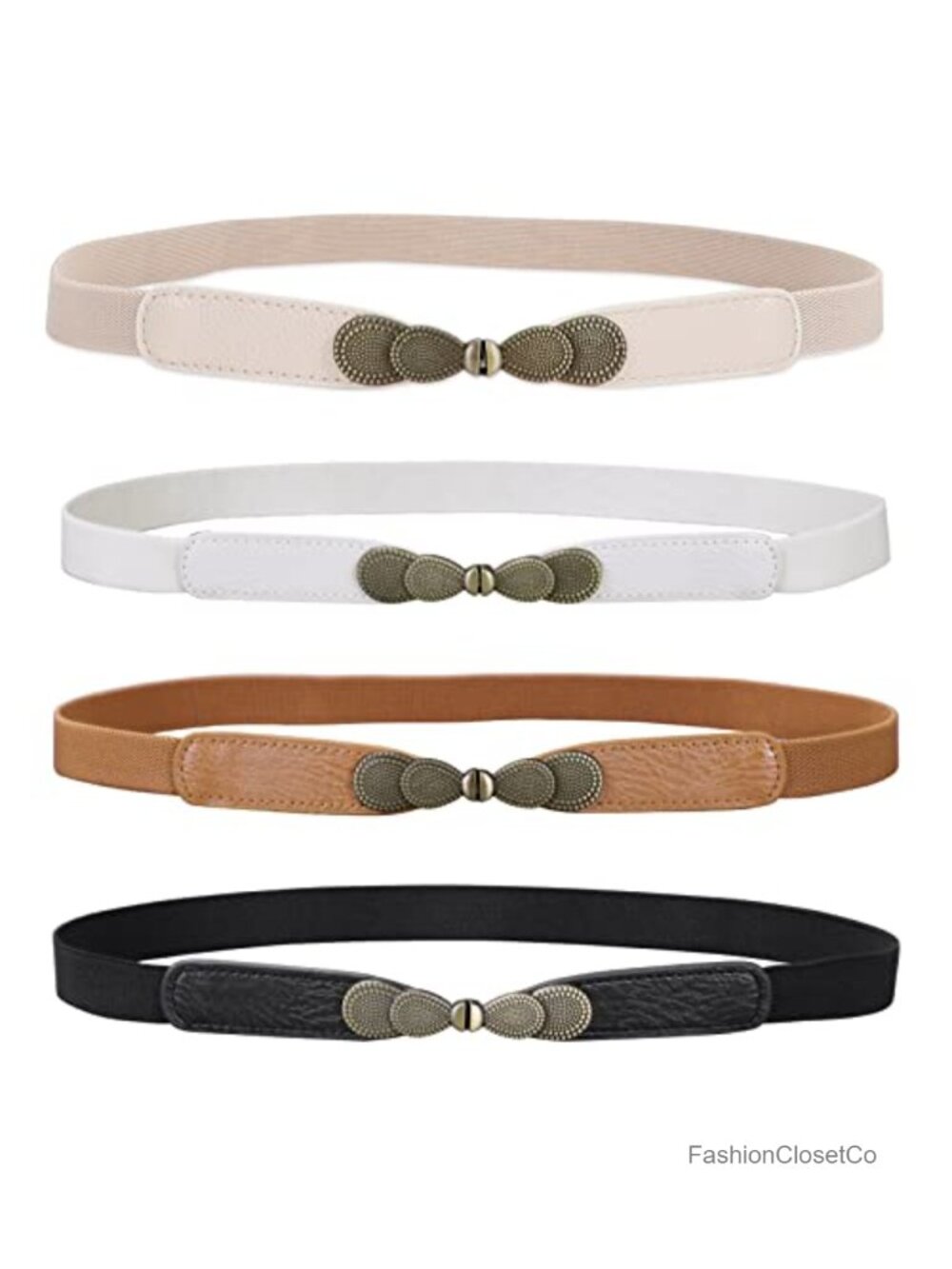 Women Skinny Stretch Elastic Belt Retro Vintage Thin Belt with Metal Buckle
